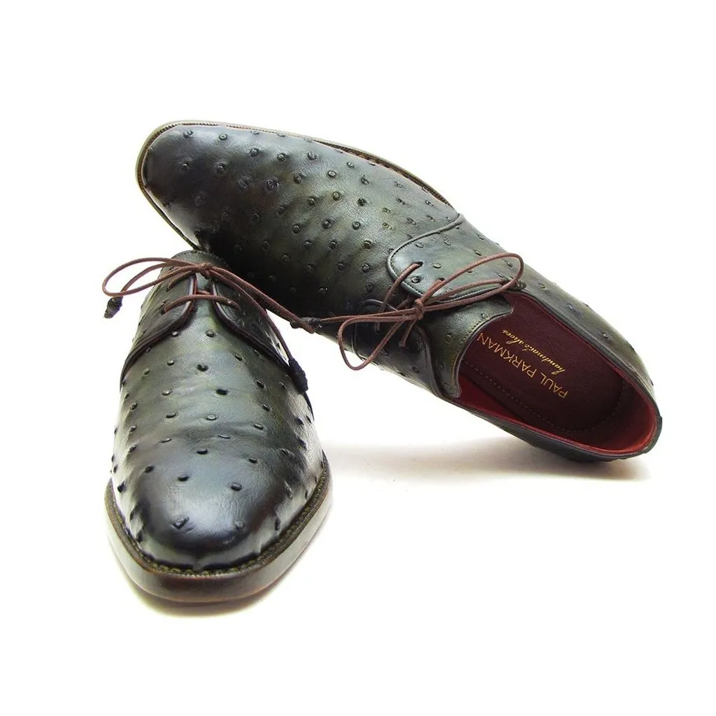 Paul Parkman Goodyear Welted Green Genuine Ostrich Derby Shoes (ID#31VL74)
