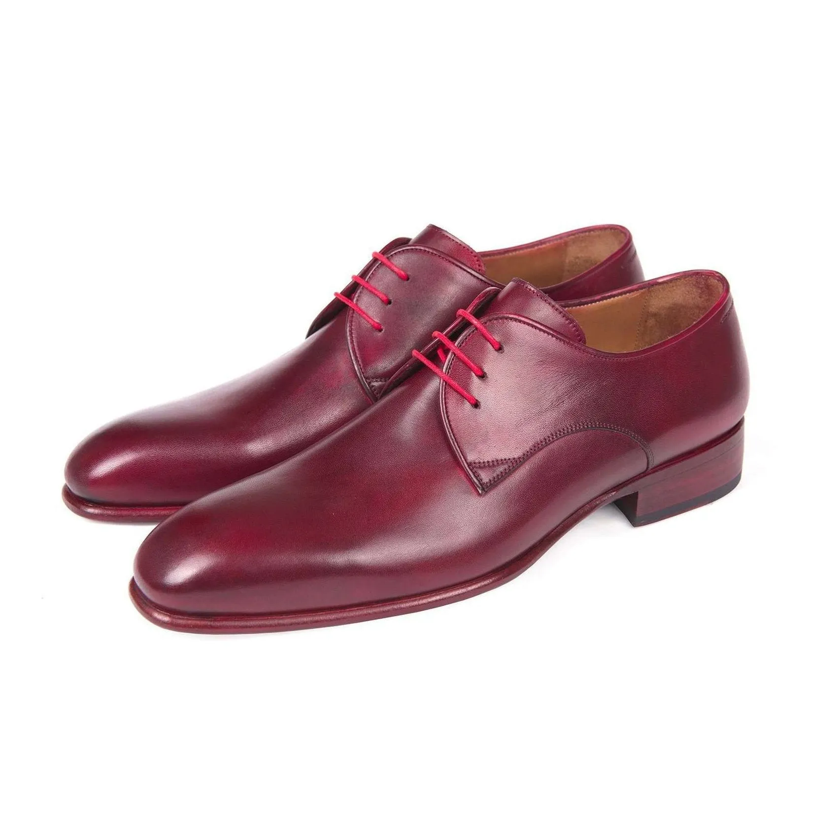 Paul Parkman Handmade Designer Shoes Hand Painted Burgundy Derby Oxfords (PM5616)