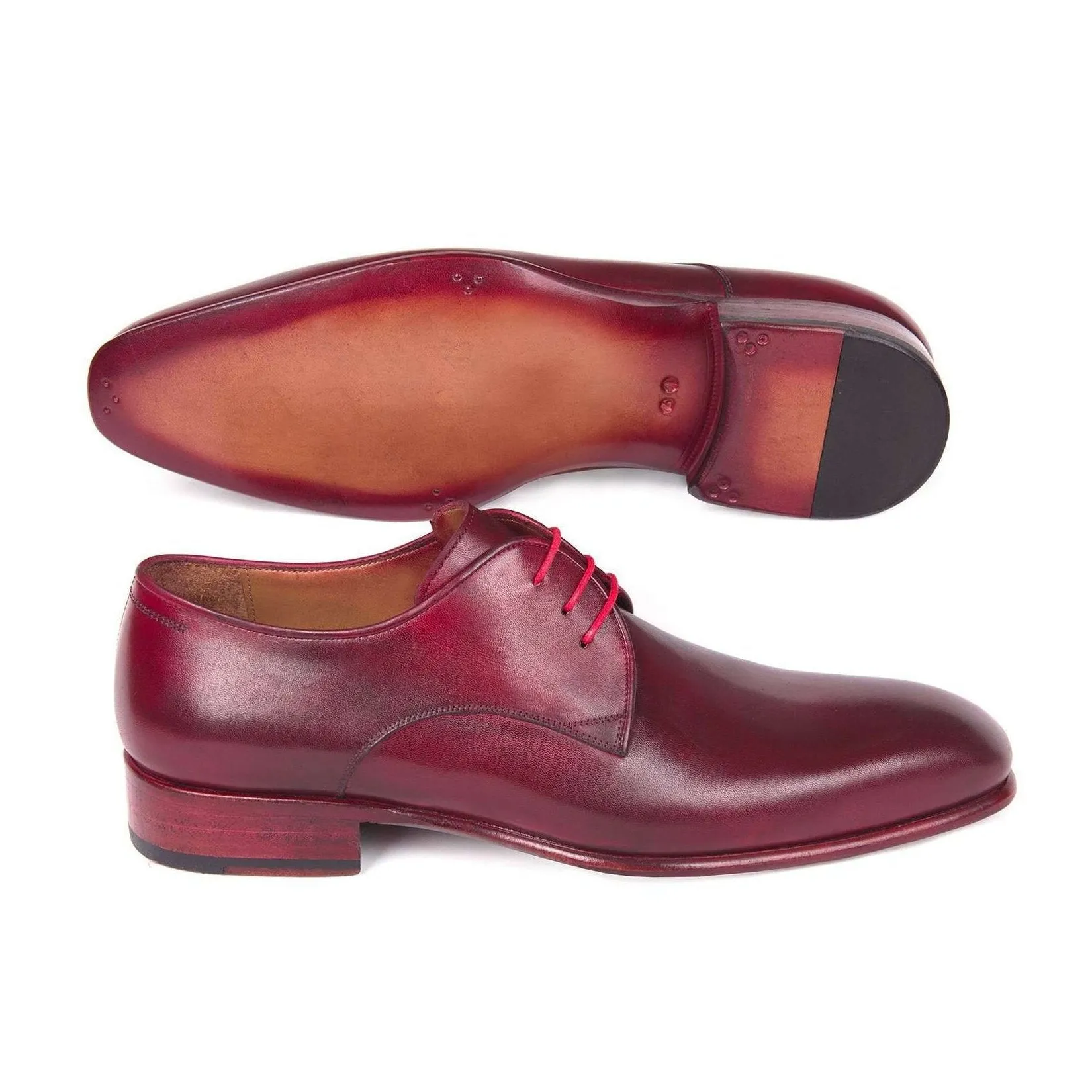 Paul Parkman Handmade Designer Shoes Hand Painted Burgundy Derby Oxfords (PM5616)