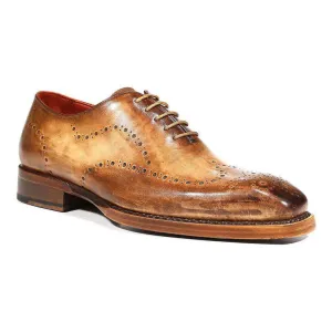 Paul Parkman Handmade Designer Shoes Men's Designer Shoes Goodyear Welted Wingtip Antique Olive Oxfords (PM3001)