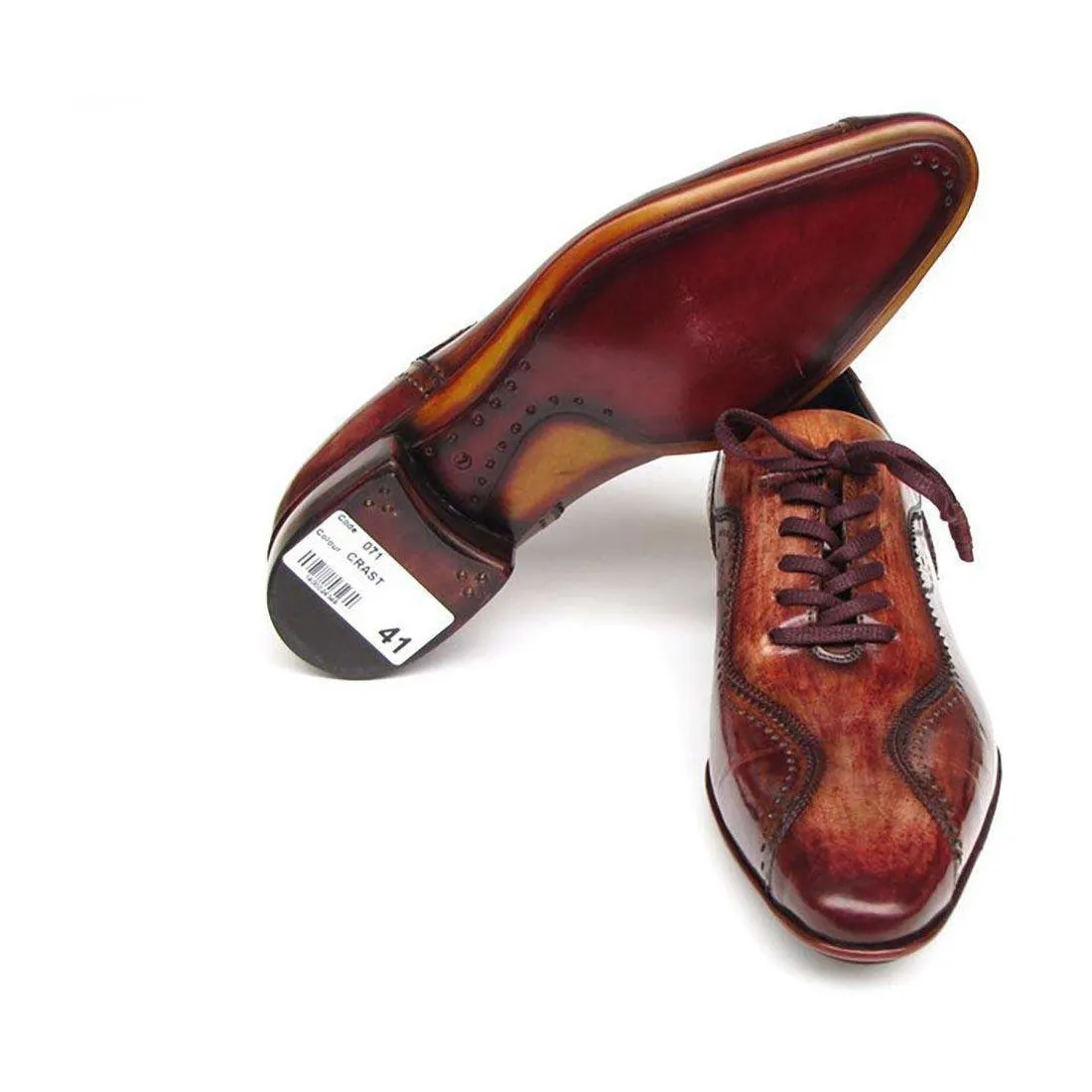 Paul Parkman Handmade Designer Shoes Men's Handmade Designer Shoes Casual Hand-Painted Brown Oxfords (PM4005)