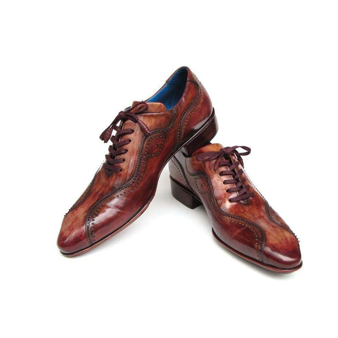 Paul Parkman Handmade Designer Shoes Men's Handmade Designer Shoes Casual Hand-Painted Brown Oxfords (PM4005)