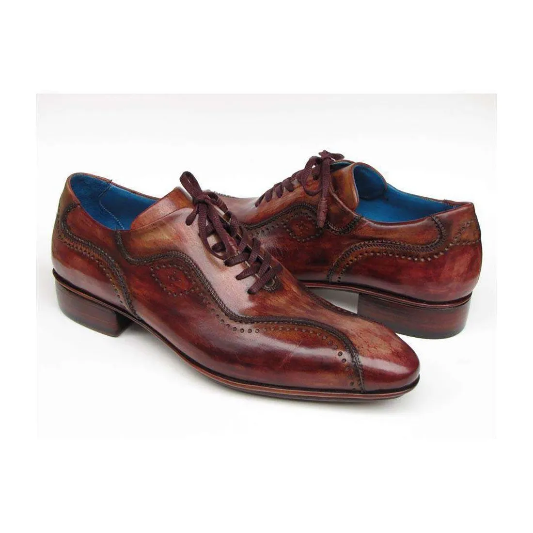 Paul Parkman Handmade Designer Shoes Men's Handmade Designer Shoes Casual Hand-Painted Brown Oxfords (PM4005)