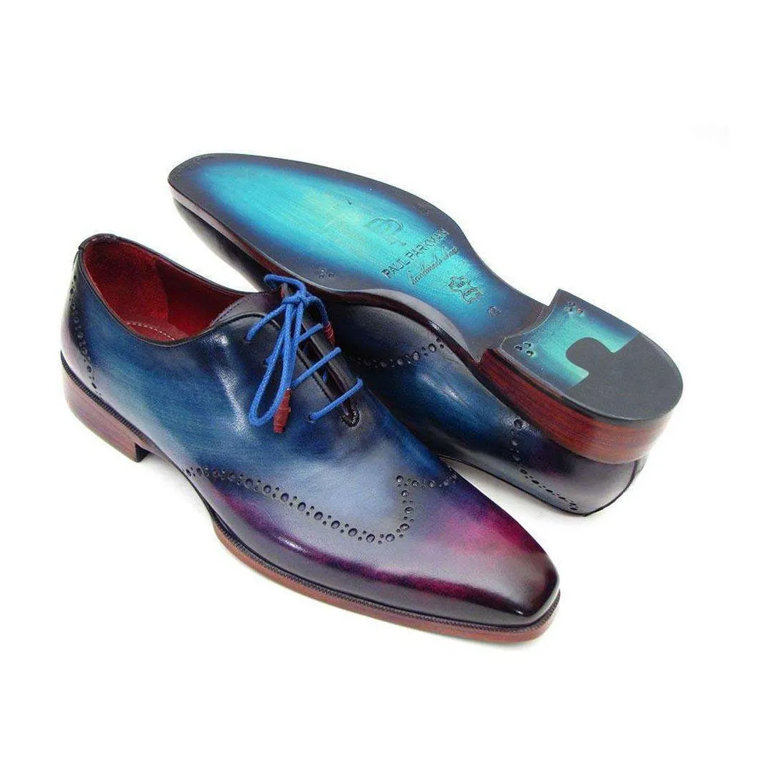 Paul Parkman Handmade Designer Shoes Men's Handmade Designer Shoes Wingtip Blue / Purple Oxfords (PM4004)