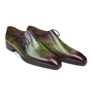 Paul Parkman Handmade Designer Shoes Side Lace Green & Bordeaux Oxfords (PM5506)