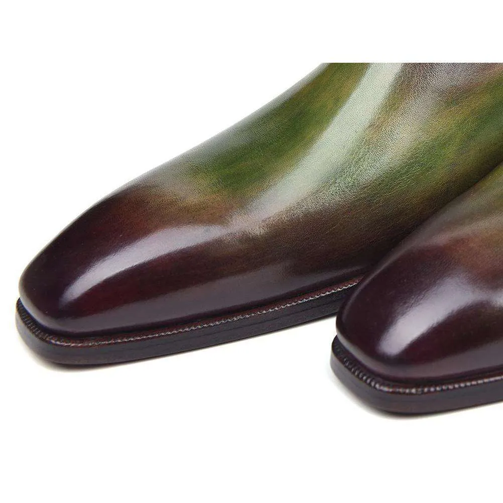 Paul Parkman Handmade Designer Shoes Side Lace Green & Bordeaux Oxfords (PM5506)