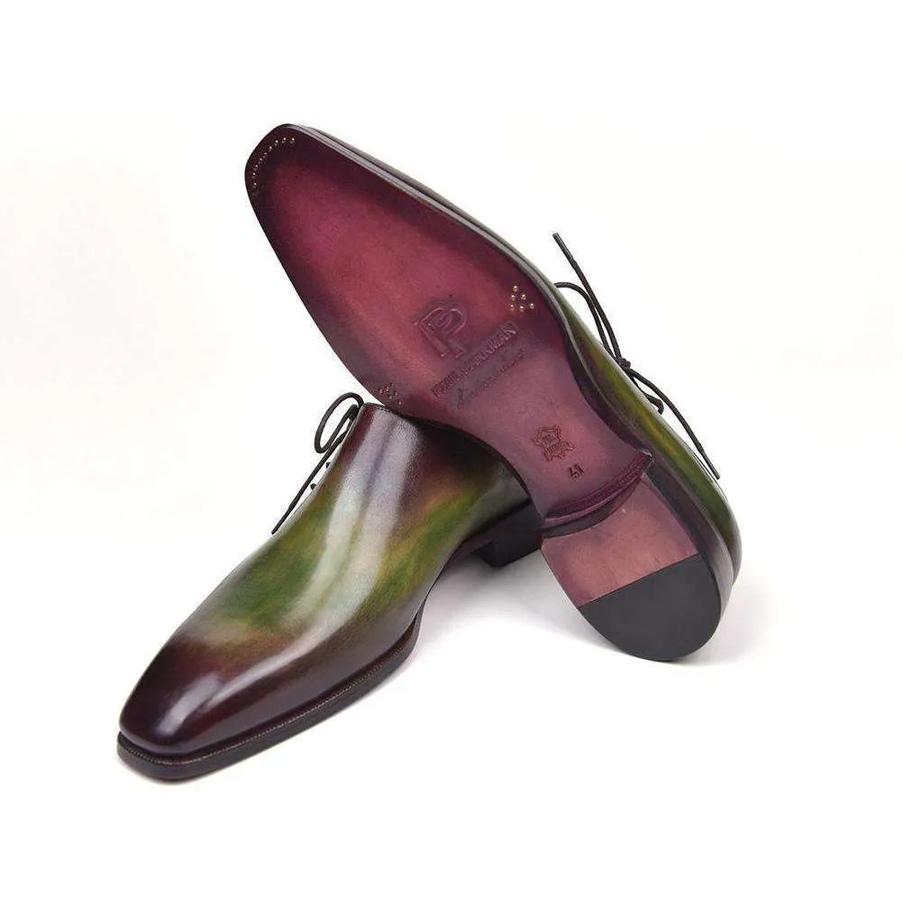Paul Parkman Handmade Designer Shoes Side Lace Green & Bordeaux Oxfords (PM5506)