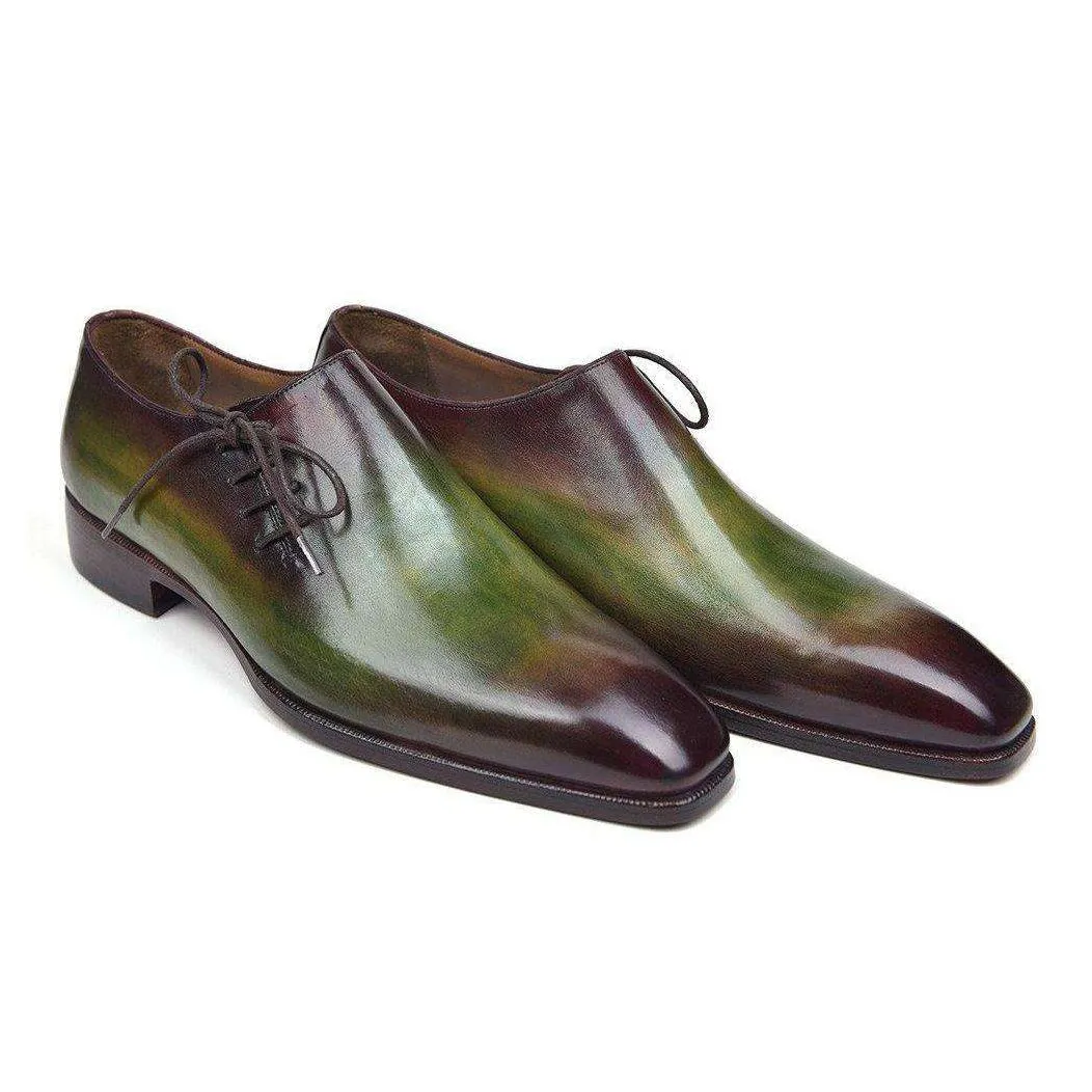 Paul Parkman Handmade Designer Shoes Side Lace Green & Bordeaux Oxfords (PM5506)
