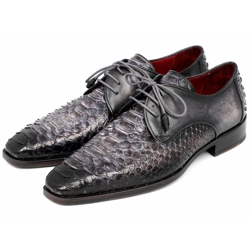PAUL PARKMAN MEN'S GRAY AND BLACK GENUINE PYTHON & CALFSKIN DERBY SHOES (ID#PT59GRY)