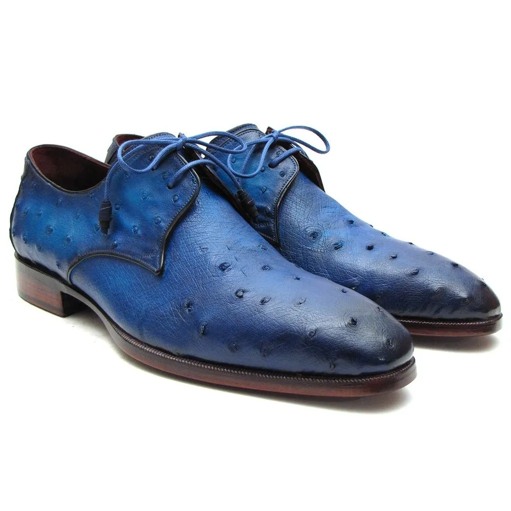 Paul Parkman Men's Ocean Color Genuine Ostrich Derby Shoes (ID#79V22)