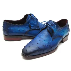 Paul Parkman Men's Ocean Color Genuine Ostrich Derby Shoes (ID#79V22)