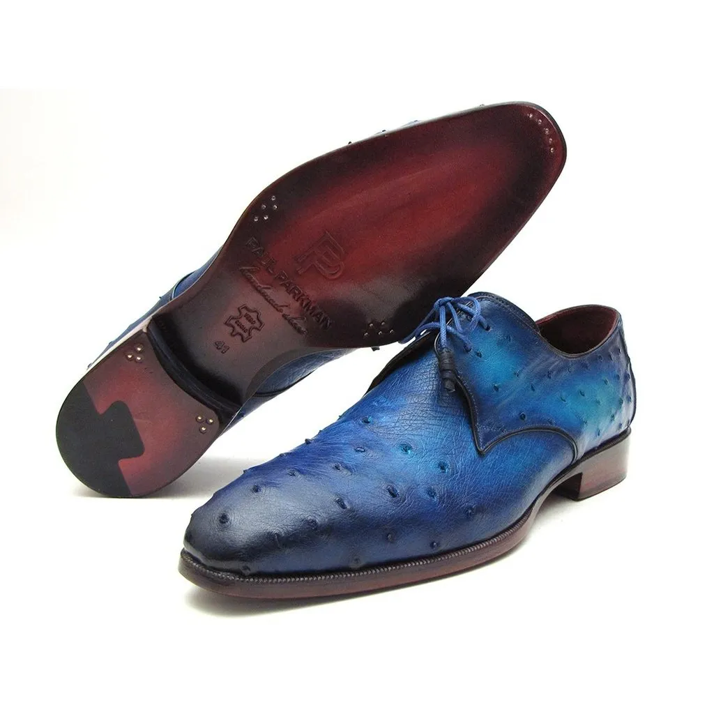 Paul Parkman Men's Ocean Color Genuine Ostrich Derby Shoes (ID#79V22)