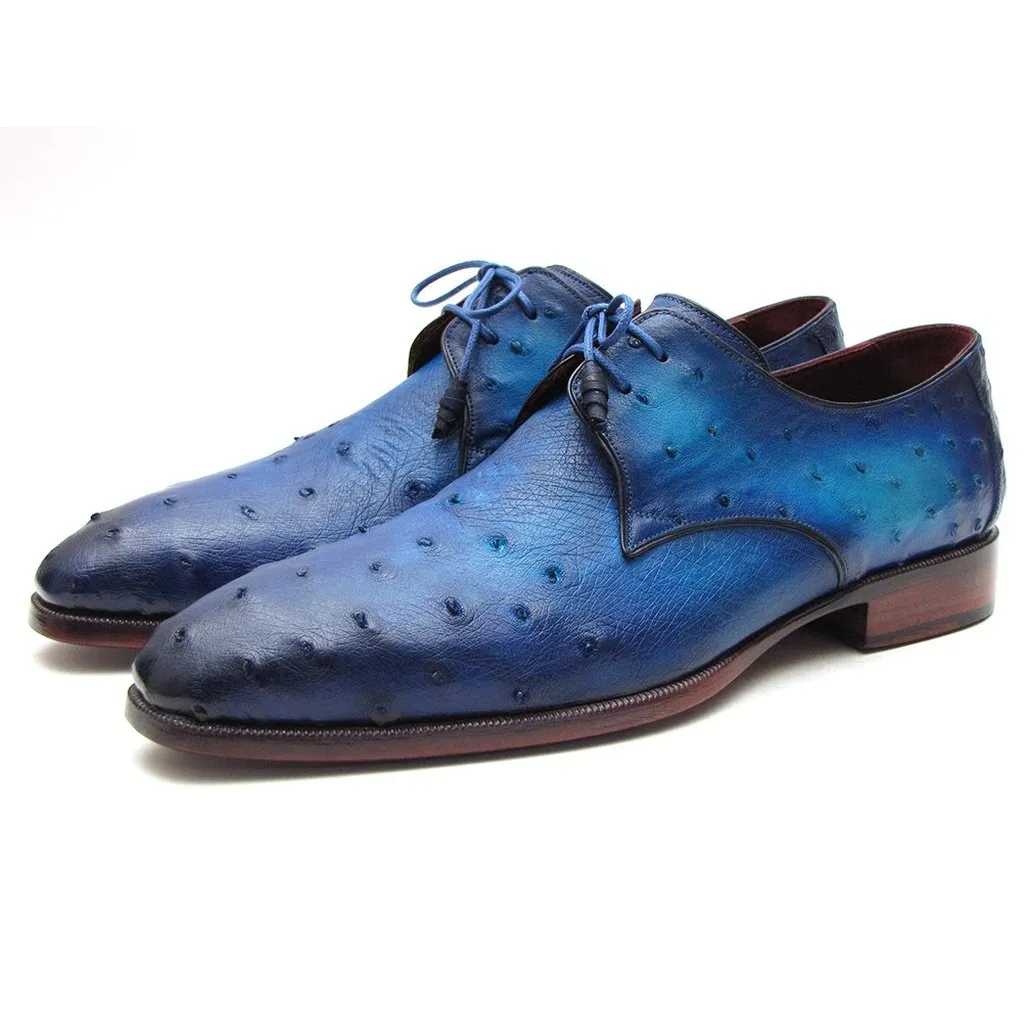 Paul Parkman Men's Ocean Color Genuine Ostrich Derby Shoes (ID#79V22)