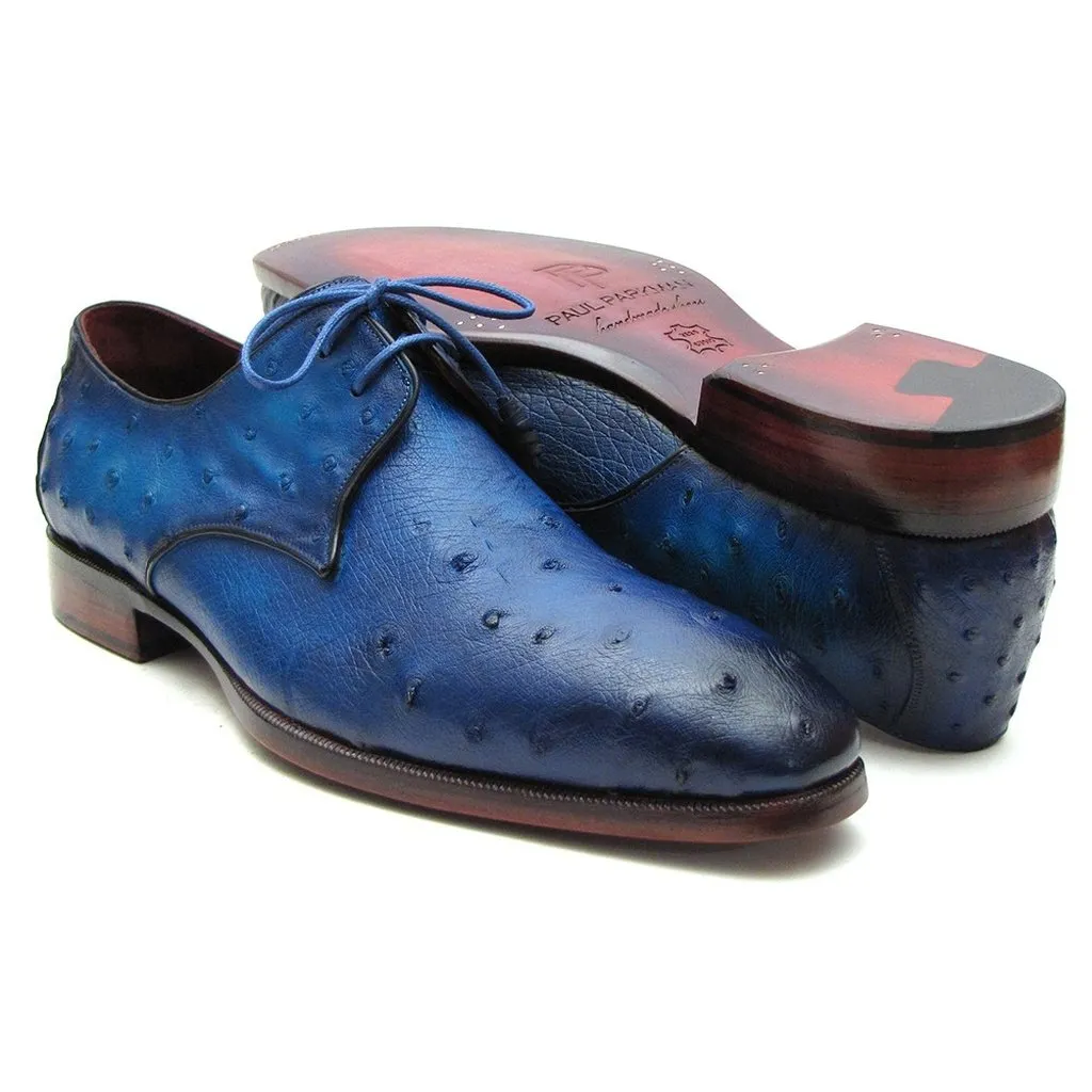 Paul Parkman Men's Ocean Color Genuine Ostrich Derby Shoes (ID#79V22)
