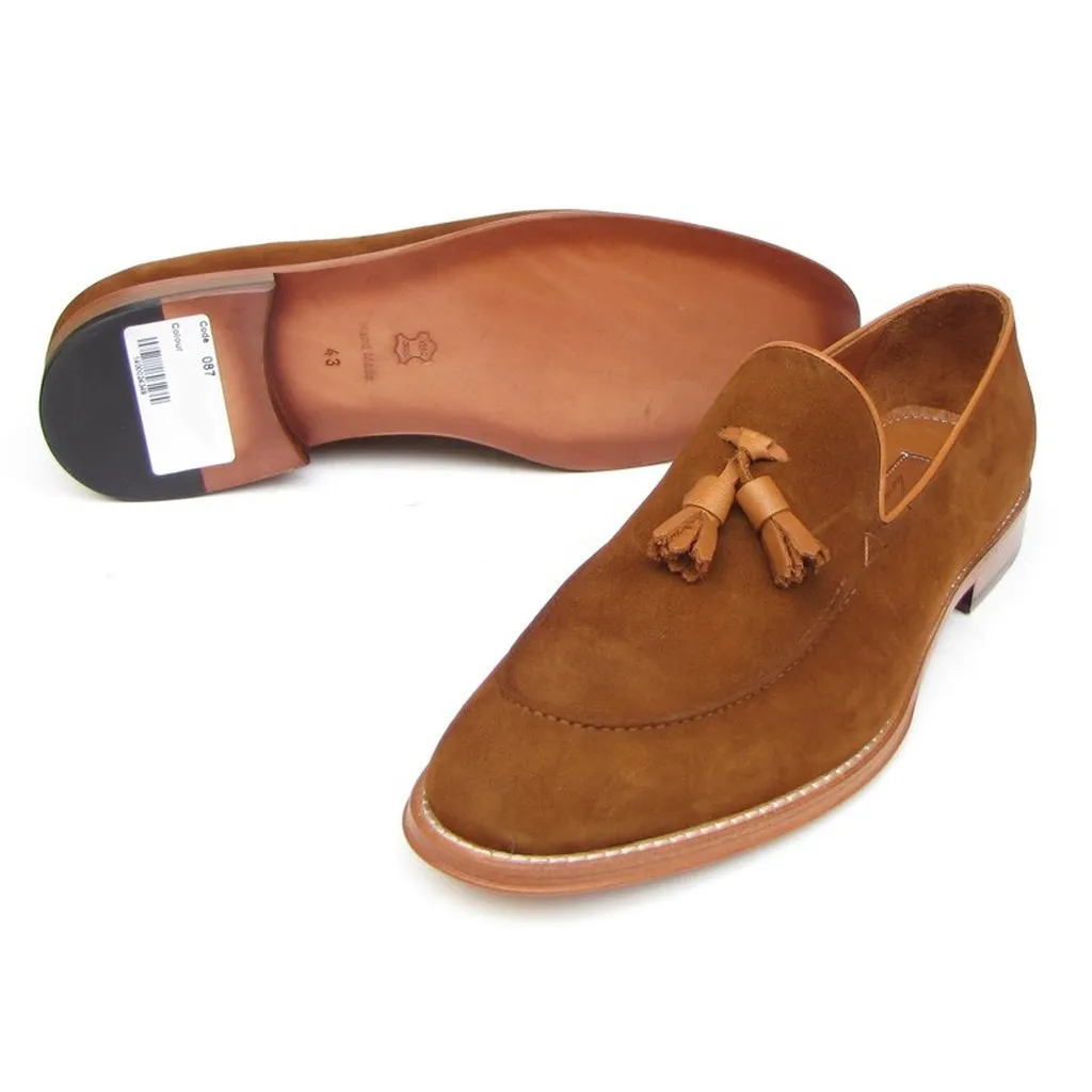 Paul Parkman Men's Tassel Loafer Tobacco Suede Shoes (ID#087-TAB)