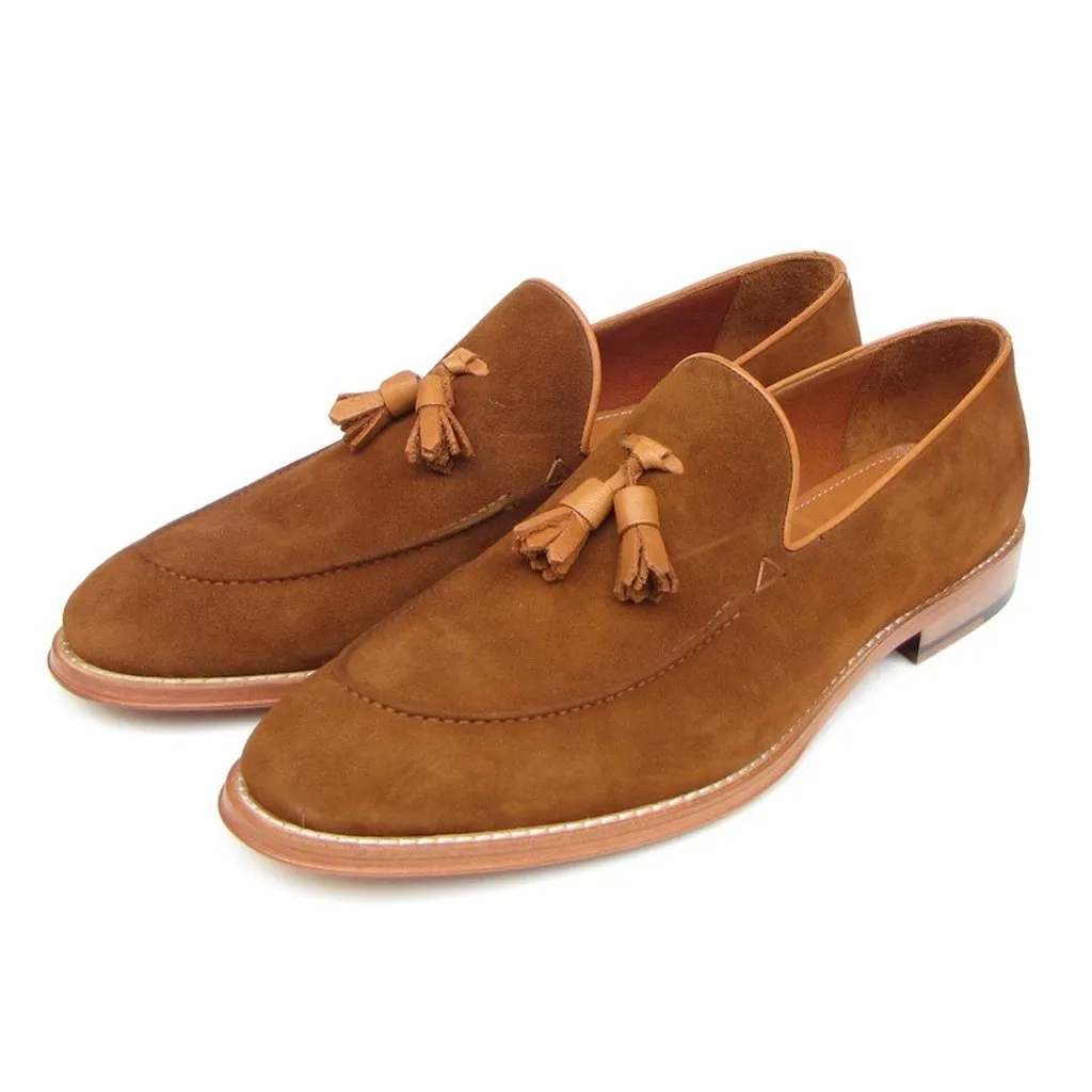 Paul Parkman Men's Tassel Loafer Tobacco Suede Shoes (ID#087-TAB)