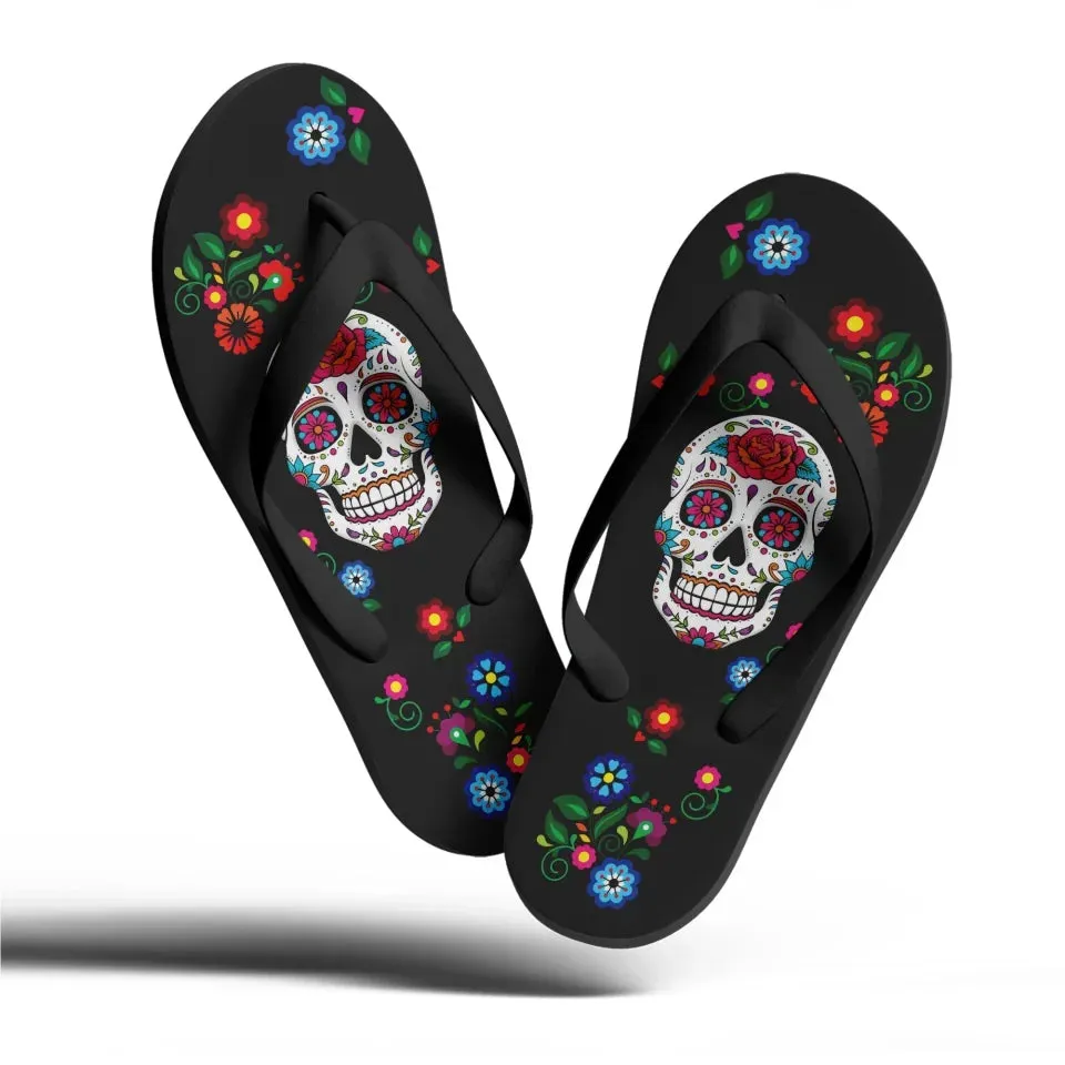 Personalized Skull Flip Flop, Custom Skeleton Slipper, Gothic Fashion Flip Flop