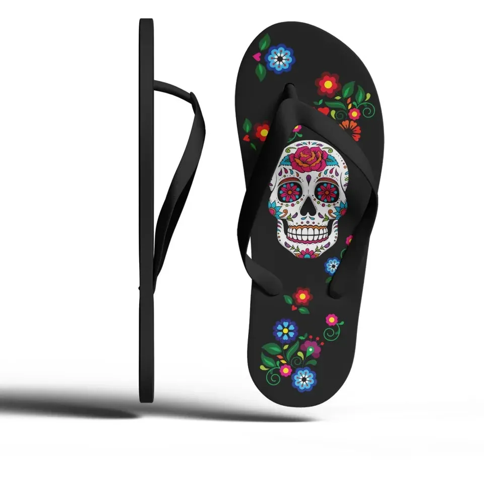 Personalized Skull Flip Flop, Custom Skeleton Slipper, Gothic Fashion Flip Flop