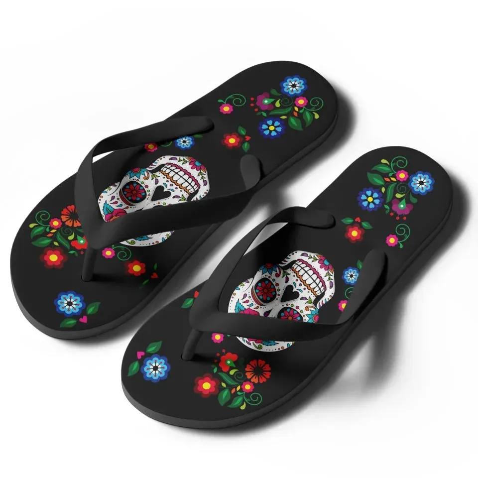 Personalized Skull Flip Flop, Custom Skeleton Slipper, Gothic Fashion Flip Flop