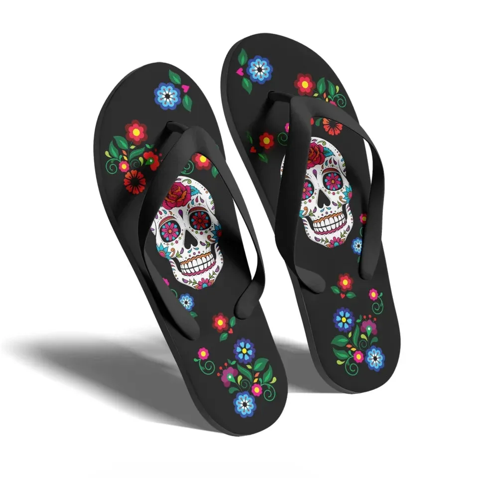 Personalized Skull Flip Flop, Custom Skeleton Slipper, Gothic Fashion Flip Flop