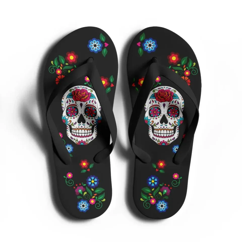 Personalized Skull Flip Flop, Custom Skeleton Slipper, Gothic Fashion Flip Flop