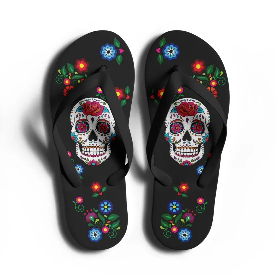 Personalized Skull Flip Flop, Custom Skeleton Slipper, Gothic Fashion Flip Flop