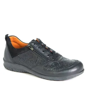 Portofino Women's Stretch Lace & Zip Sneakers- Black