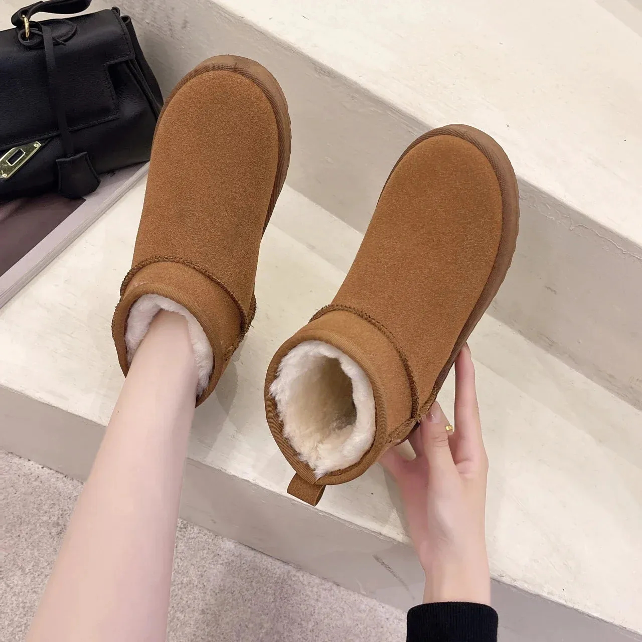 Round Toe Flat Heel Fashion Low Ladies Ankle Cotton Snow Boot