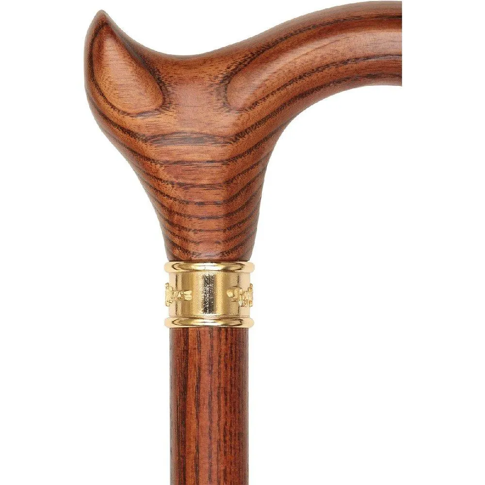 Scratch & Dent Espresso Ergonomic Handle Walking Cane With Ash Wood Shaft and Embossed Brass Collar V1504