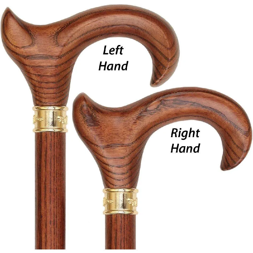 Scratch & Dent Espresso Ergonomic Handle Walking Cane With Ash Wood Shaft and Embossed Brass Collar V1504