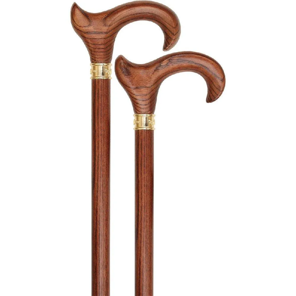 Scratch & Dent Espresso Ergonomic Handle Walking Cane With Ash Wood Shaft and Embossed Brass Collar V1504