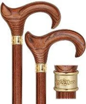 Scratch & Dent Espresso Ergonomic Handle Walking Cane With Ash Wood Shaft and Embossed Brass Collar V1504