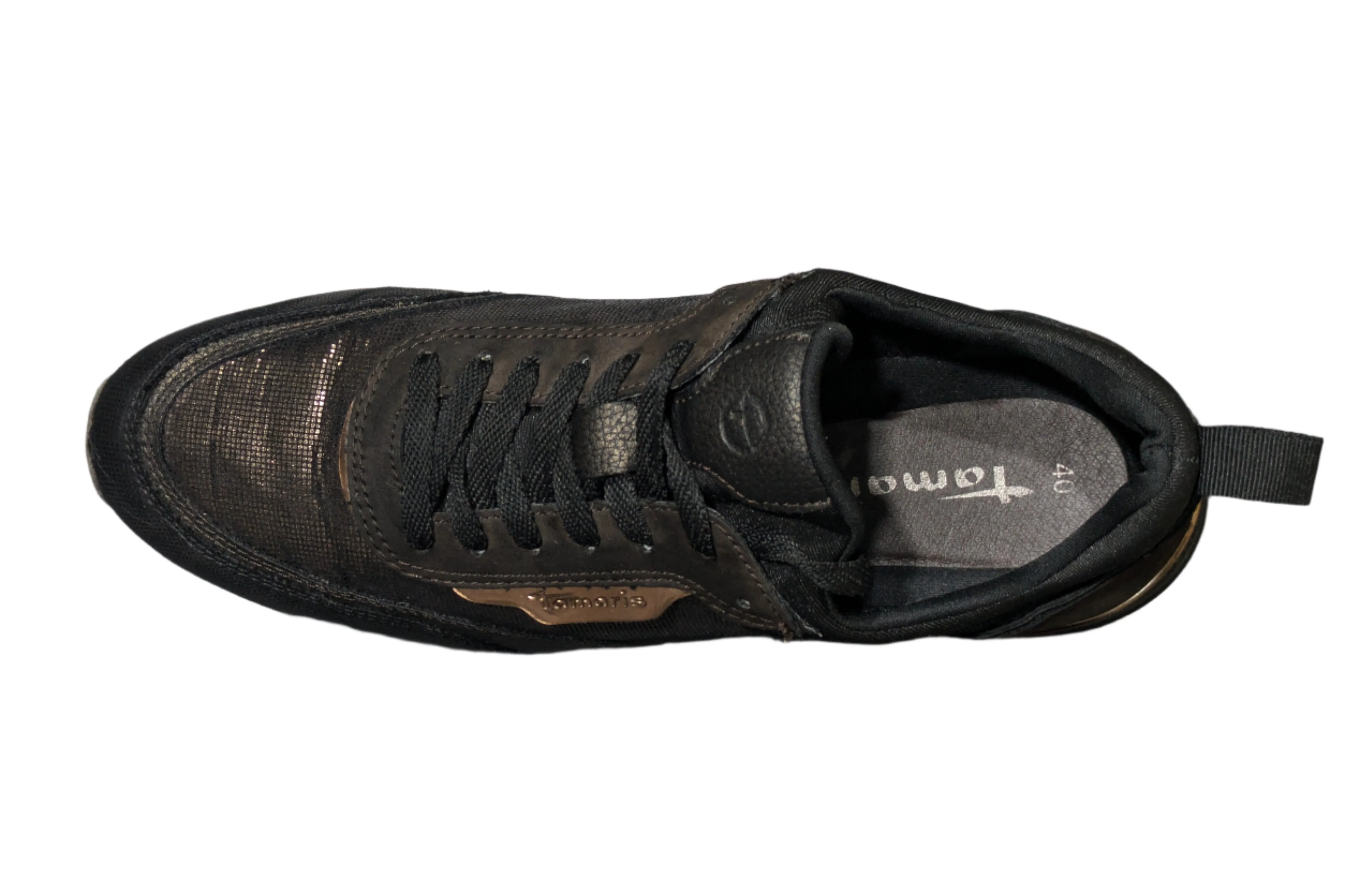 Tamaris Taja Side Zip Sparkle Trainer - Black Copper Size EU 40 / UK 7 / US 9