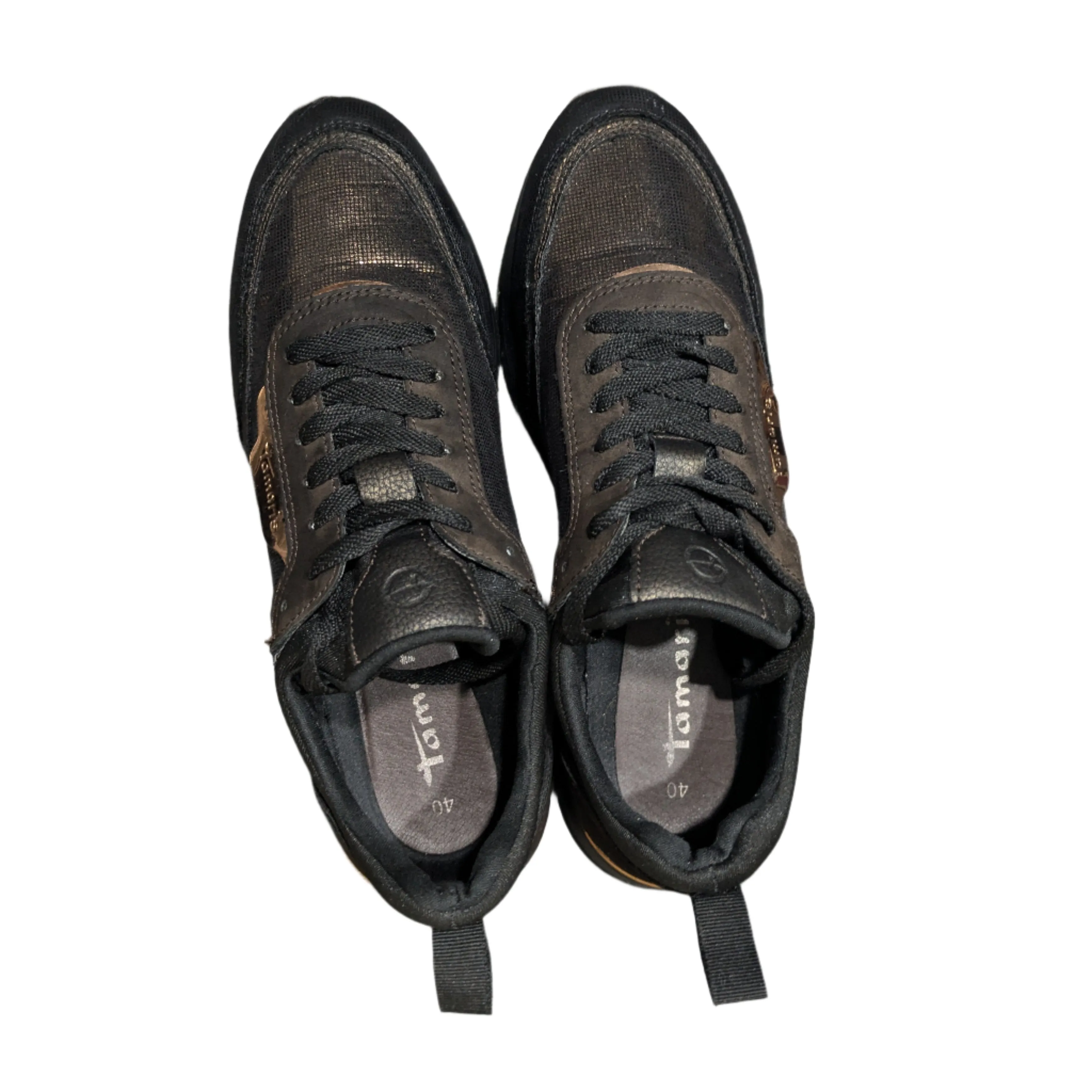Tamaris Taja Side Zip Sparkle Trainer - Black Copper Size EU 40 / UK 7 / US 9