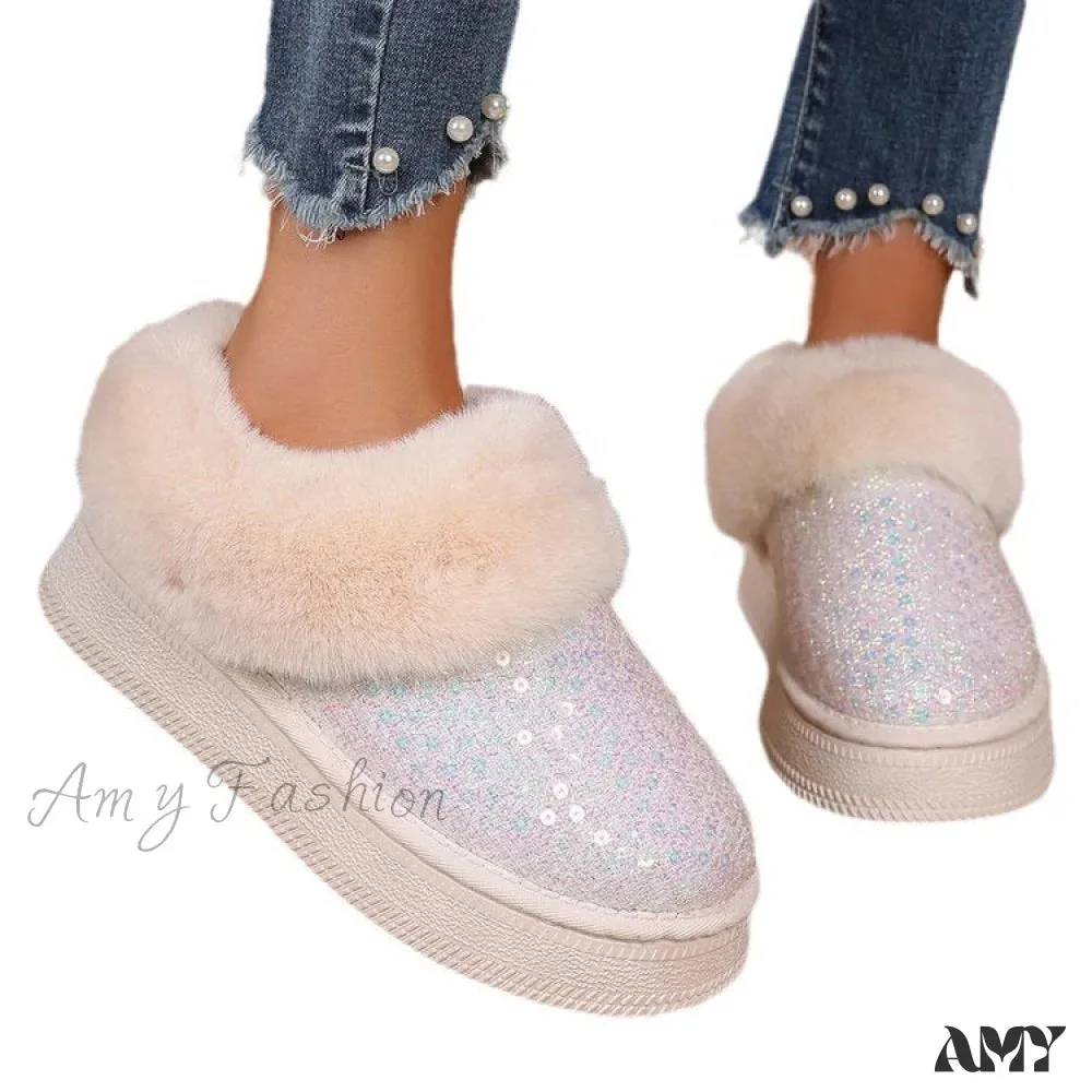 Thick Plush Sequined Plus Size  Autumn Winter New Women's Snow Boots Shoes
