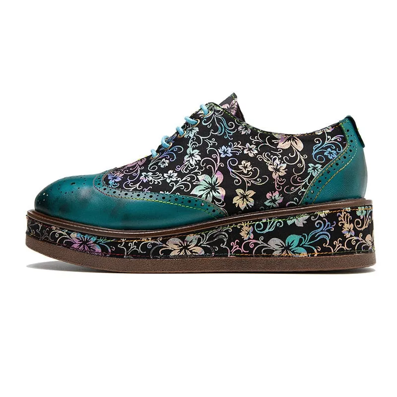 Timeless Elegance: Women's Green Leather Loafers, Genuine Sheepskin, British Lace-Up Design, Comfort and Style Combined