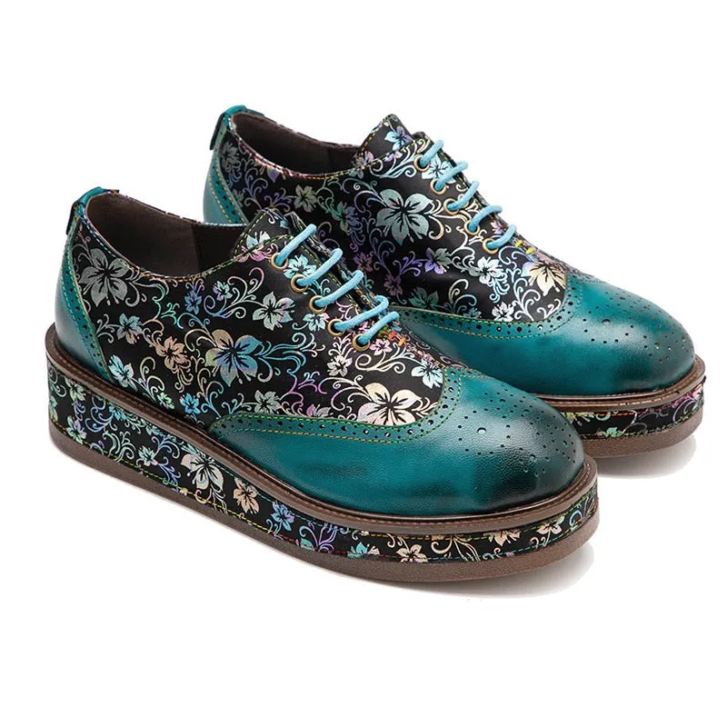 Timeless Elegance: Women's Green Leather Loafers, Genuine Sheepskin, British Lace-Up Design, Comfort and Style Combined