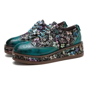 Timeless Elegance: Women's Green Leather Loafers, Genuine Sheepskin, British Lace-Up Design, Comfort and Style Combined