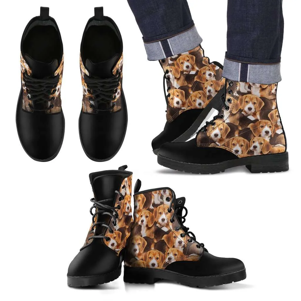 Vegan Leather Boots - All Over Beagle Print