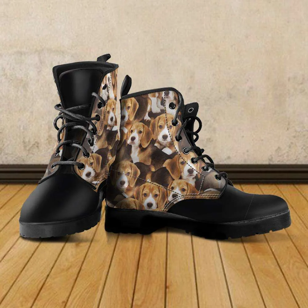 Vegan Leather Boots - All Over Beagle Print