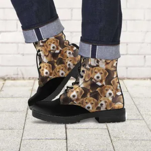 Vegan Leather Boots - All Over Beagle Print