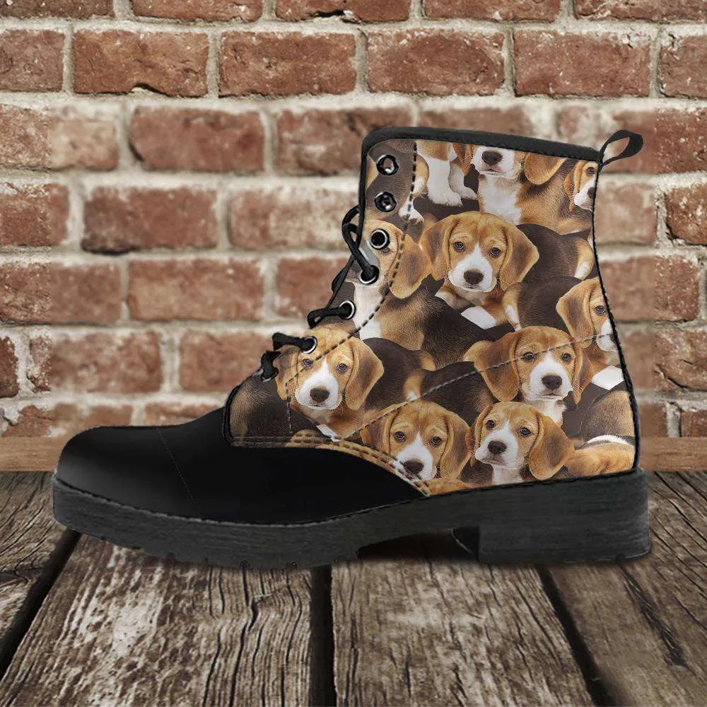 Vegan Leather Boots - All Over Beagle Print