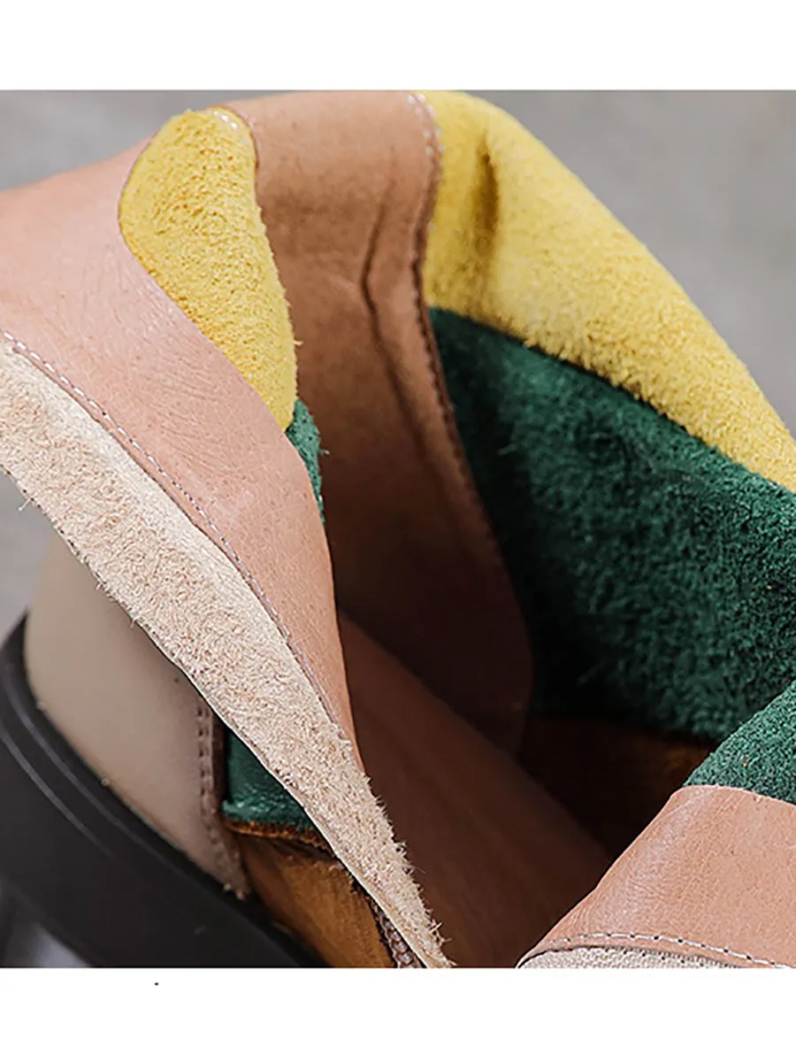 Women Casual Colorblock Leather Spliced Ankle Boots