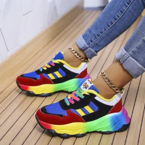 Women's spring summer rainbow colorful platform sneakers