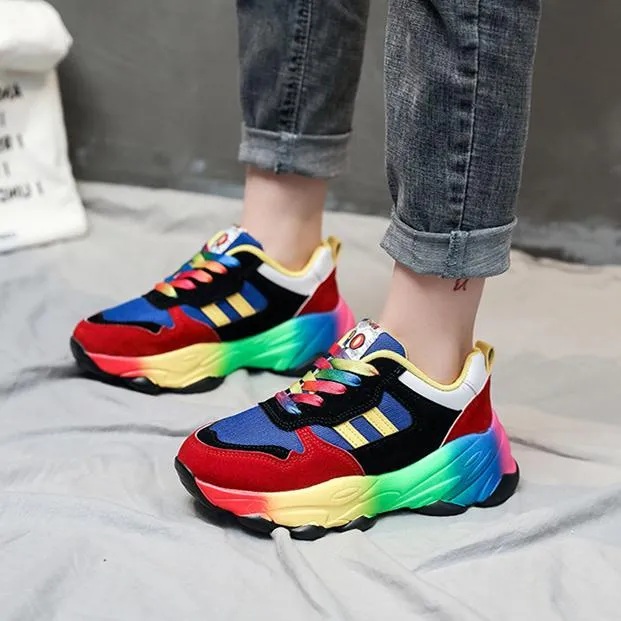 Women's spring summer rainbow colorful platform sneakers