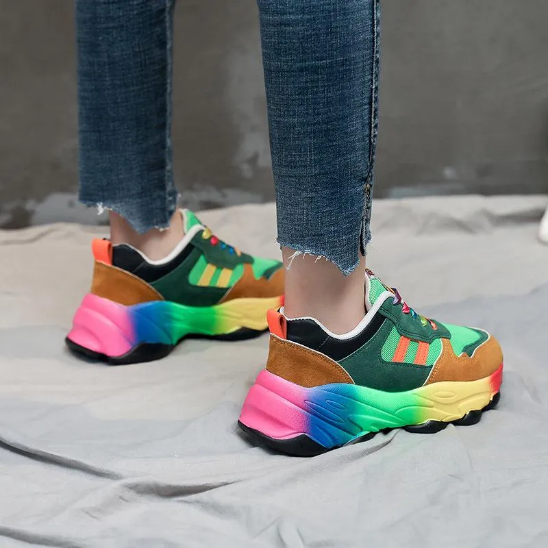 Women's spring summer rainbow colorful platform sneakers