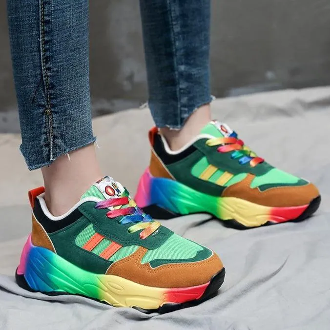 Women's spring summer rainbow colorful platform sneakers