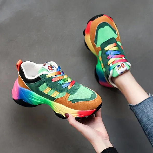 Women's spring summer rainbow colorful platform sneakers