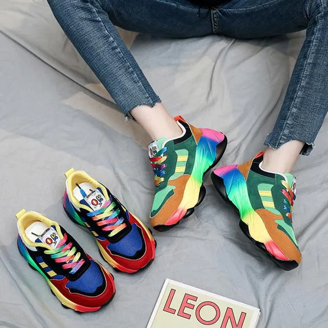 Women's spring summer rainbow colorful platform sneakers