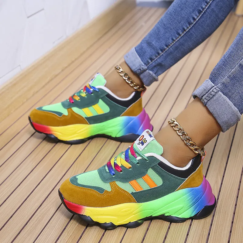 Women's spring summer rainbow colorful platform sneakers